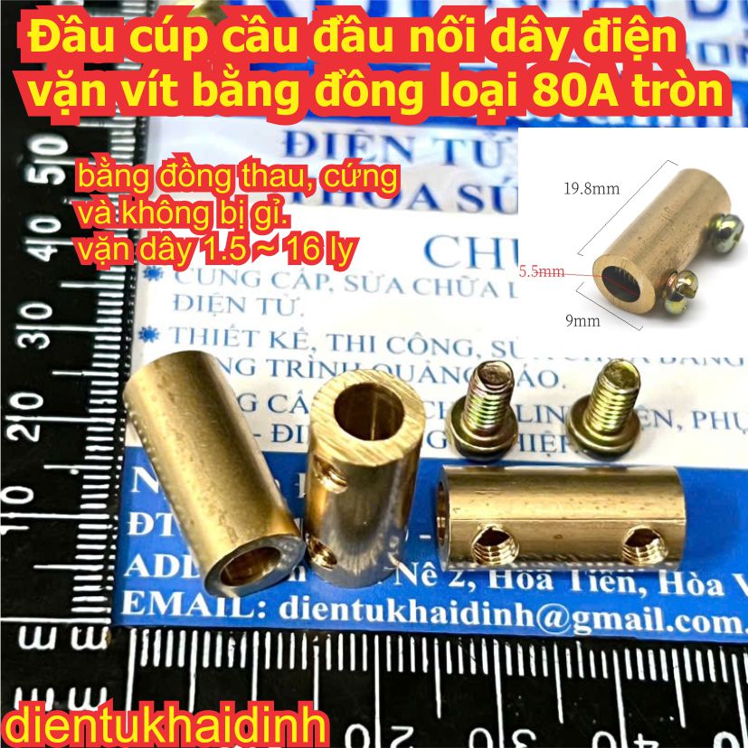Đầu cúp cầu đầu nối dây điện vặn vít bằng đồng loại 10A 20A 60A 80A đủ cỡ kde8460