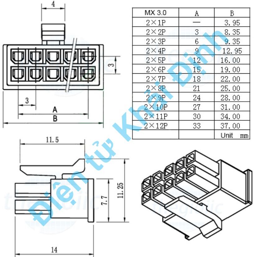 BỘ RỜI nhựa lõi đực cái header 5557/5569 loại nhỏ MX3.0mm JACK nối CPU các loại 2P ~ 12P kde8505