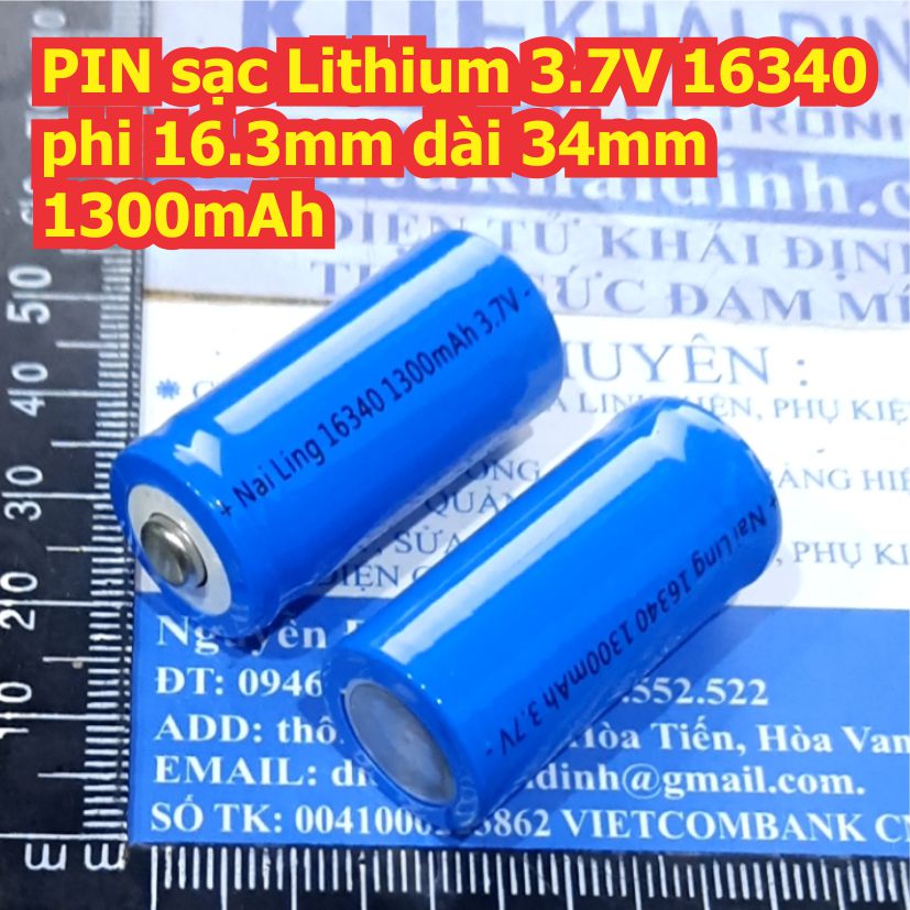 PIN sạc Lithium 3.7V 16340 phi 16.3mm dài 34mm 1300mAh kde8515