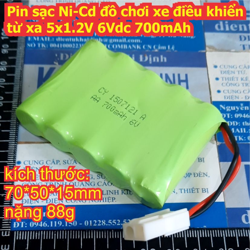 Pin sạc Ni-Cd đồ chơi xe điều khiển từ xa 5x1.2V 6Vdc 700mAh kde8528