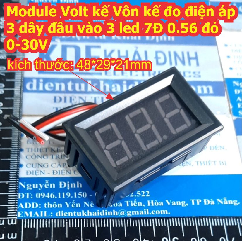 Module Volt kế Vôn kế đo điện áp 3 dây đầu vào 3 led 7Đ 0.56 đỏ 0-30V kde8531