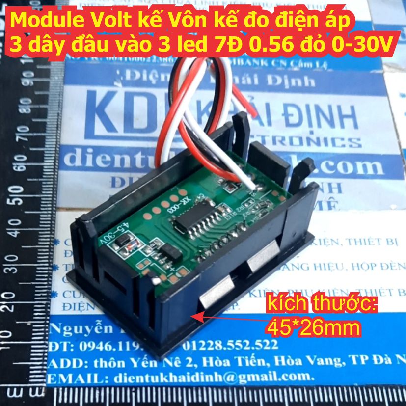 Module Volt kế Vôn kế đo điện áp 3 dây đầu vào 3 led 7Đ 0.56 đỏ 0-30V kde8531