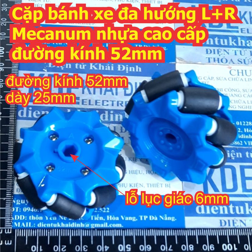 Cặp bánh xe đa hướng L+R Mecanum nhựa cao cấp đường kính 52mm 58mm 68mm 80mm kde8544