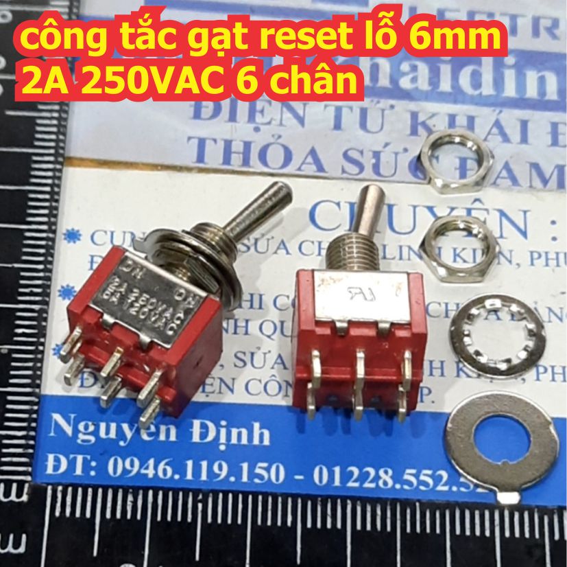 Công tắc gạt reset lỗ 6mm 2A 250VAC MTS 6 chân 1 / 2 phương, gạt nhả / giữ kde8613