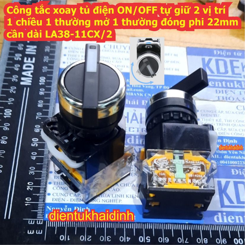Công tắc xoay tủ điện ON/OFF tự giữ phi 22mm cần dài LA38-20CX/3 LA38-11CX/2 kde8628