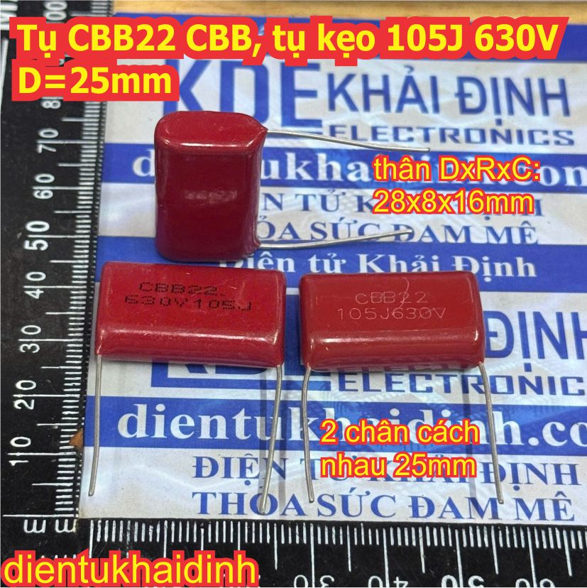 5 con Tụ CBB22 CBB21 tụ kẹo nâu đỏ 105J 630V D= 20mm / 25mm kde1757