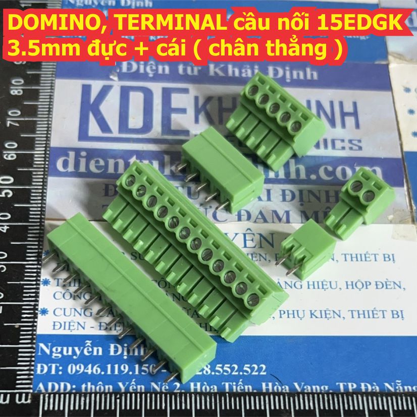 DOMINO, TERMINAL cầu nối 15EDGK 3.5mm bộ đầu đực + cái ( chân thẳng ) 2P ~ 12P kde8715