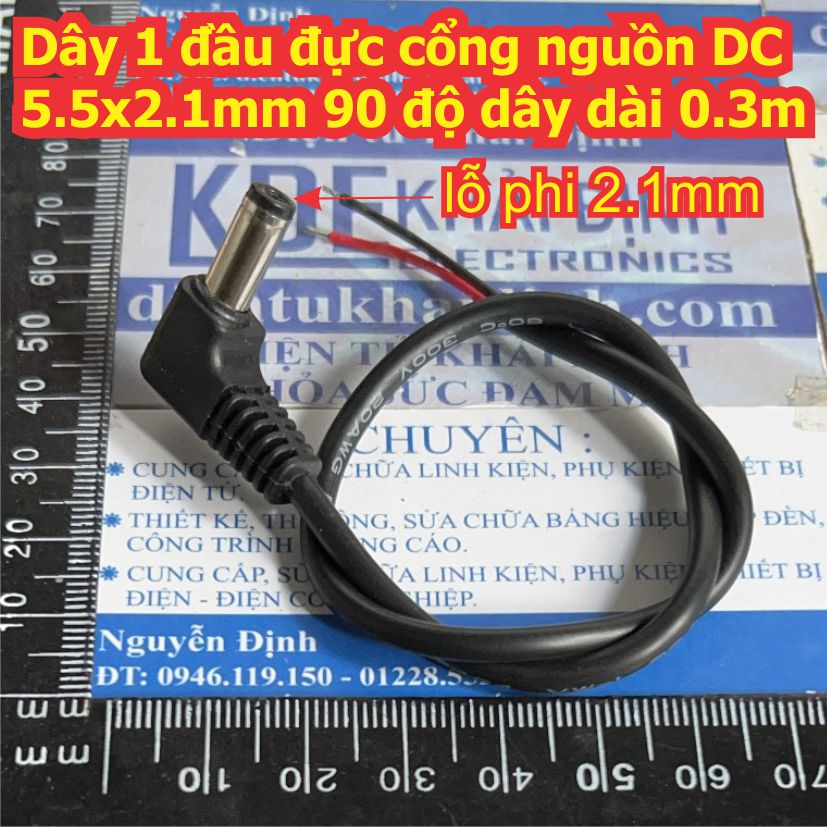 đầu đực cổng jack DC 5.5x2.1mm 90 độ dây dài 0.3m kde8753