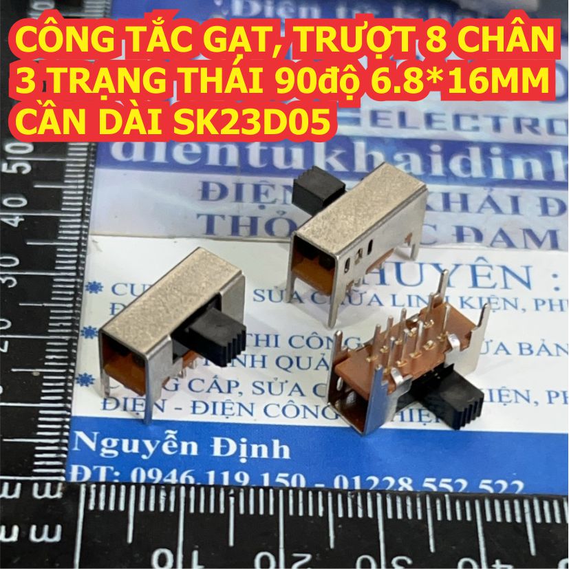 CÔNG TẮC GẠT, TRƯỢT 8 CHÂN, 3 TRẠNG THÁI 90độ 6.9*12.6MM CẦN DÀI kde7987