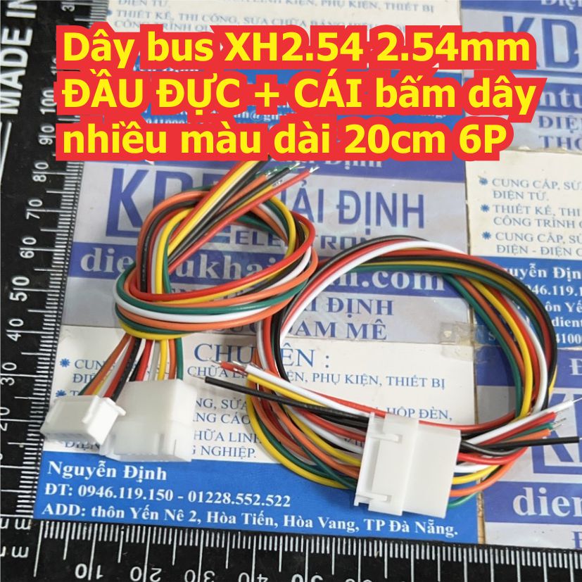 Dây bus XH2.54 2.54mm ĐẦU ĐỰC + CÁI bấm dây nhiều màu dài 20cm 2P ~ 10P kde8800
