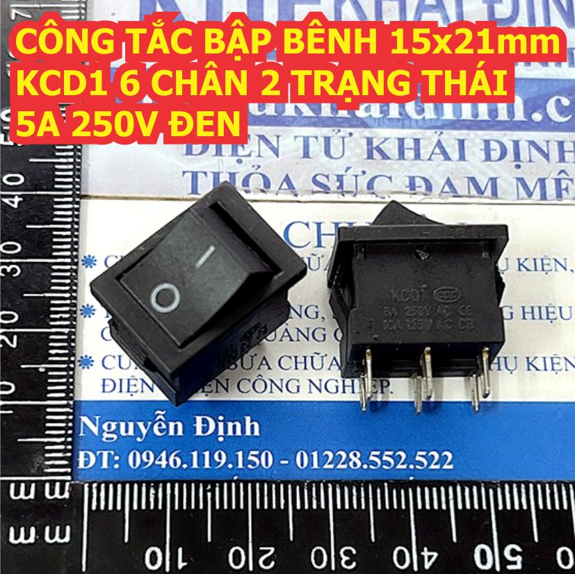 CÔNG TẮC BẬP BÊNH 15x21mm KCD1 6 CHÂN 2 TRẠNG THÁI / 3 trạng thái 5A 250V ĐEN kde8974