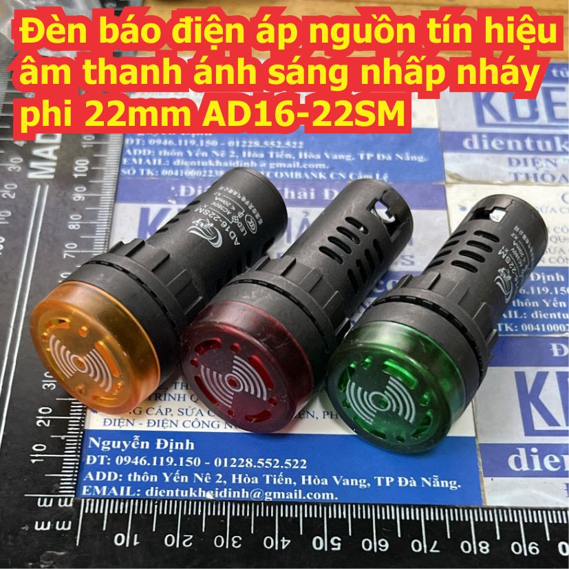 Đèn báo điện áp nguồn tín hiệu âm thanh ánh sáng nhấp nháy phi 22mm AD16-22SM thân ngắn 12V màu đỏ kde7589