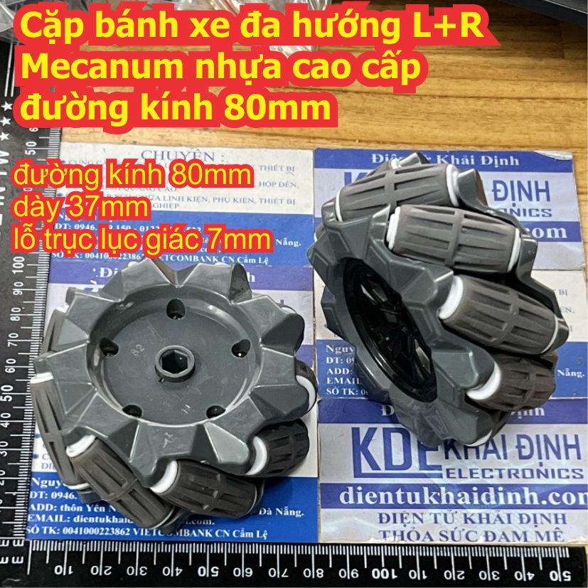 Cặp bánh xe đa hướng L+R Mecanum nhựa cao cấp đường kính 52mm 58mm 68mm 80mm kde8544