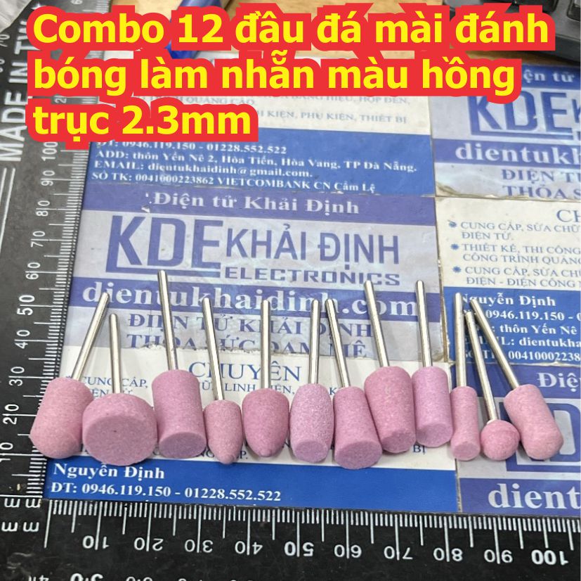 Đầu đá mài đánh bóng làm nhẵn màu xám / hồng trục lục giác 6.3mm / tròn 2.3mm dạng trụ tròn, nón đủ loại kde9023