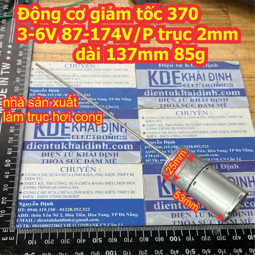 Động cơ giảm tốc 370 3-6V 87-174V/P trục 2mm dài 137mm 85g kde9090