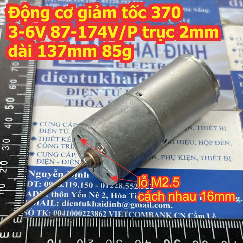 Động cơ giảm tốc 370 3-6V 87-174V/P trục 2mm dài 137mm 85g kde9090