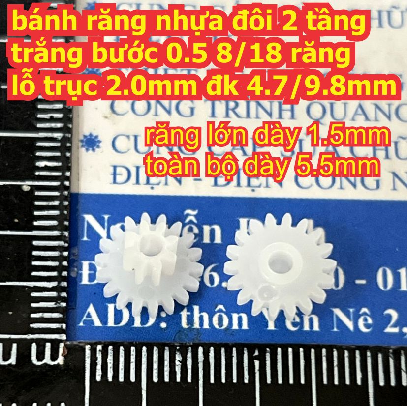 bánh răng nhựa trắng bước 0.5 1 tầng / 2 tầng lỗ 1mm / 2mm đủ các loại kích cỡ kde9102