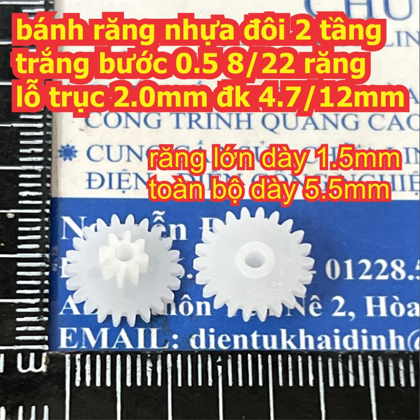 bánh răng nhựa trắng bước 0.5 1 tầng / 2 tầng lỗ 1mm / 2mm đủ các loại kích cỡ kde9102