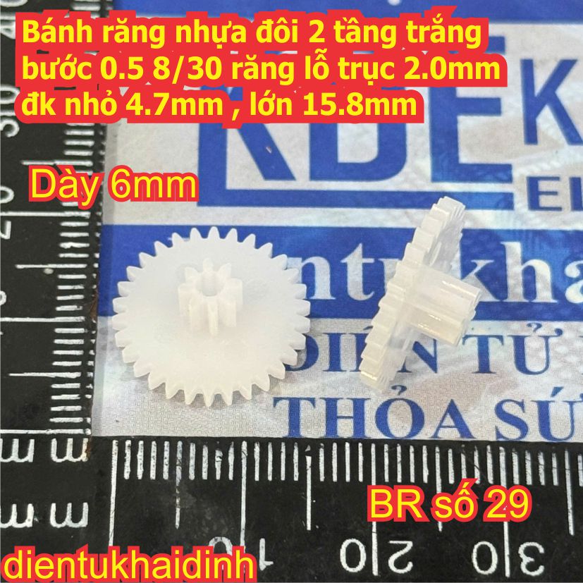 bánh răng nhựa trắng bước 0.5 1 tầng / 2 tầng lỗ 1mm / 2mm đủ các loại kích cỡ kde9102