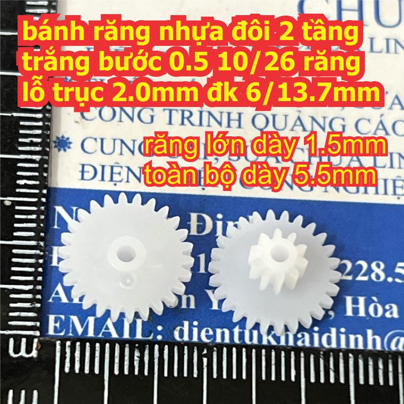 bánh răng nhựa trắng bước 0.5 1 tầng / 2 tầng lỗ 1mm / 2mm đủ các loại kích cỡ kde9102