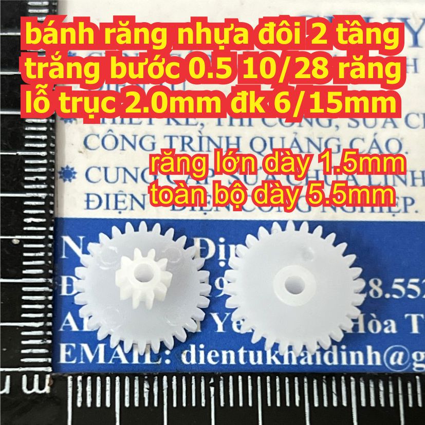 bánh răng nhựa trắng bước 0.5 1 tầng / 2 tầng lỗ 1mm / 2mm đủ các loại kích cỡ kde9102