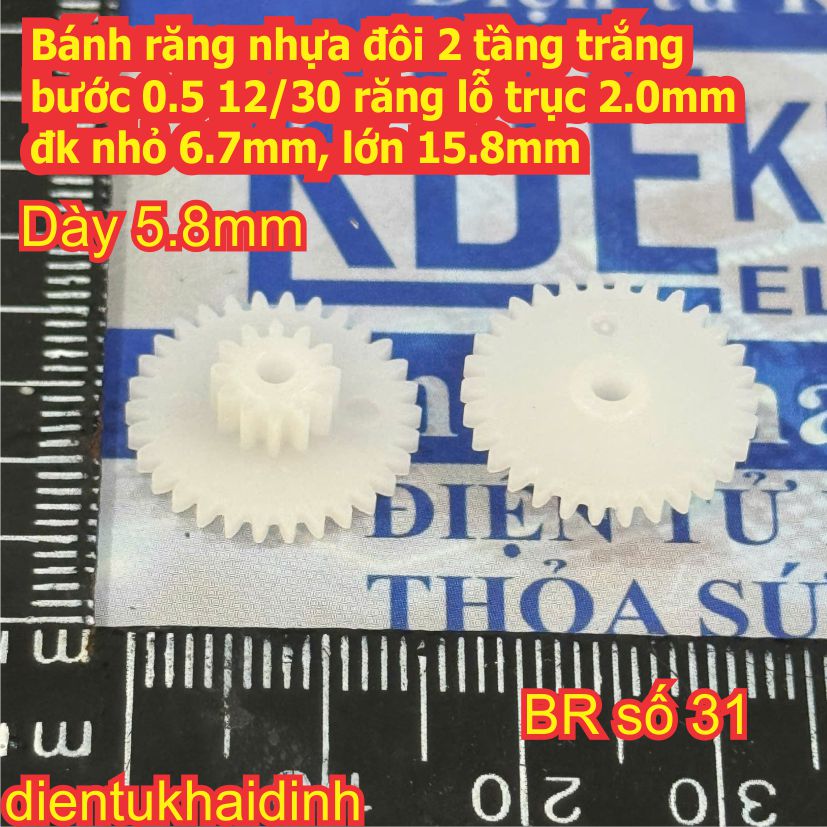bánh răng nhựa trắng bước 0.5 1 tầng / 2 tầng lỗ 1mm / 2mm đủ các loại kích cỡ kde9102