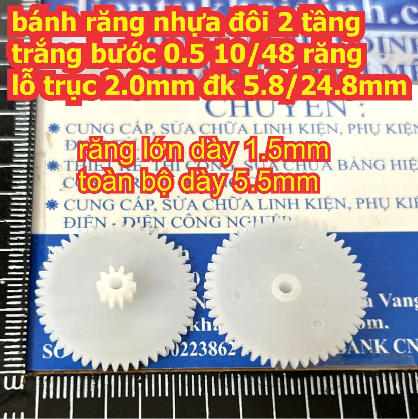 bánh răng nhựa trắng bước 0.5 1 tầng / 2 tầng lỗ 1mm / 2mm đủ các loại kích cỡ kde9102