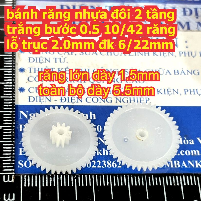 bánh răng nhựa trắng bước 0.5 1 tầng / 2 tầng lỗ 1mm / 2mm đủ các loại kích cỡ kde9102