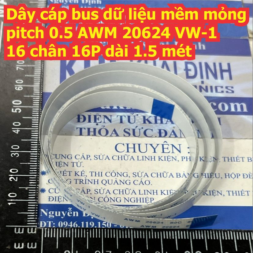 Dây cáp bus dữ liệu mềm mỏng pitch 0.5 AWM 20624 VW-1 16 chân 16P loại B ngược dài 1.5 mét kde9122