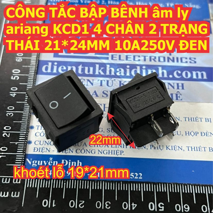 CÔNG TẮC BẬP BÊNH đầu âm ly ariang KCD1 4 / 6 CHÂN 2 / 3 TRẠNG THÁI 21*24MM 6A250V màu đen / led báo kde9149