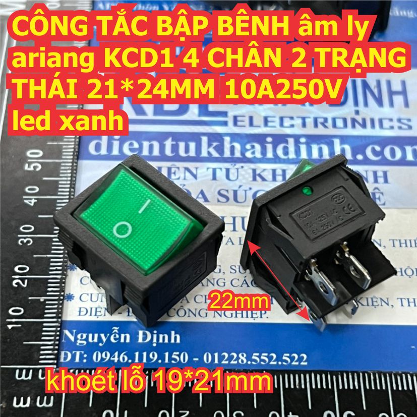 CÔNG TẮC BẬP BÊNH đầu âm ly ariang KCD1 4 / 6 CHÂN 2 / 3 TRẠNG THÁI 21*24MM 6A250V màu đen / led báo kde9149