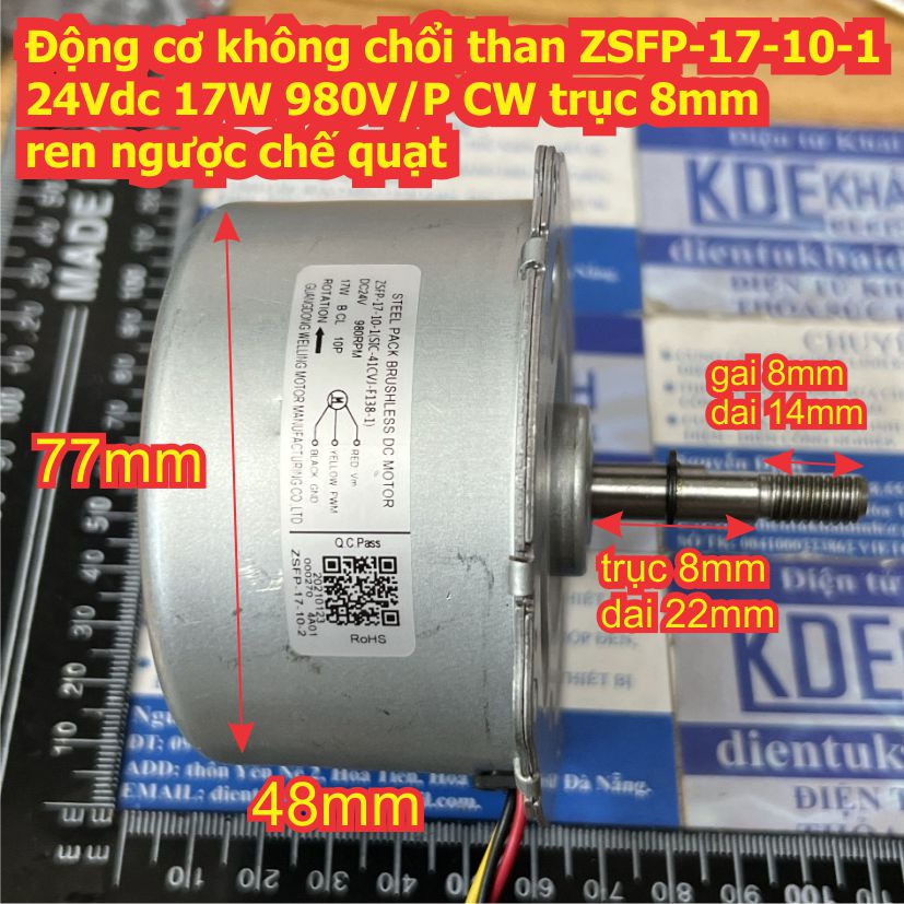 Động cơ không chổi than ZSFP-17-10-1 24Vdc 17W 980V/P CW trục 8mm ren ngược chế quạt máy kde9164