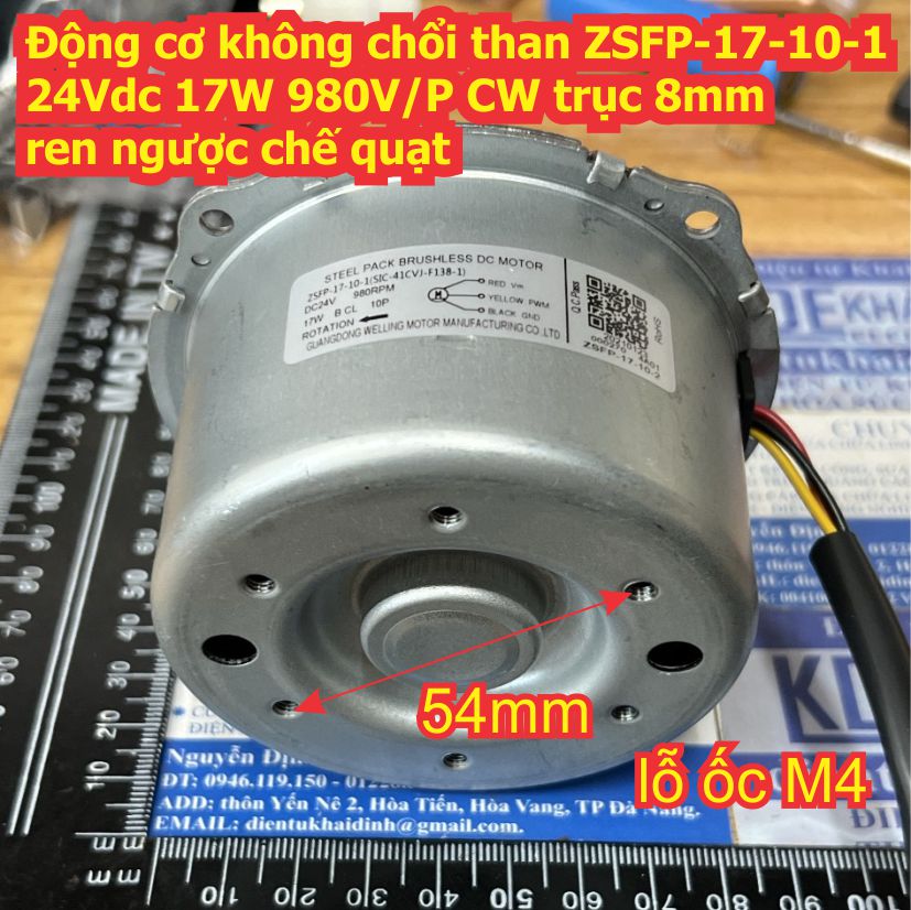 Động cơ không chổi than ZSFP-17-10-1 24Vdc 17W 980V/P CW trục 8mm ren ngược chế quạt máy kde9164