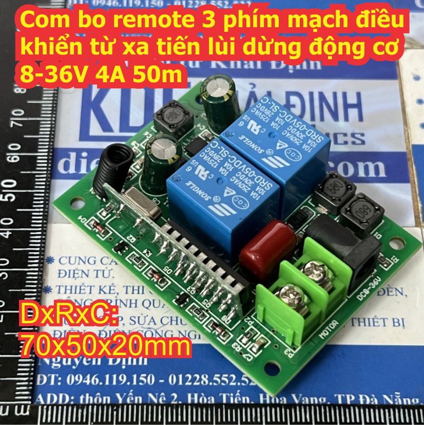 Com bo remote 3 phím mạch điều khiển từ xa không dây tiến lùi dừng động cơ 8-36V 4A 50m kde9172