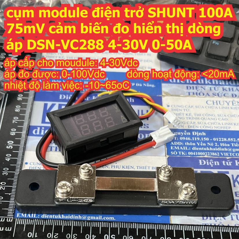 Cụm module điện trở SHUNT 50A 100A 75mV cảm biến đo hiển thị dòng áp DSN-VC288 4-28V 10A 50A 100A kde9186
