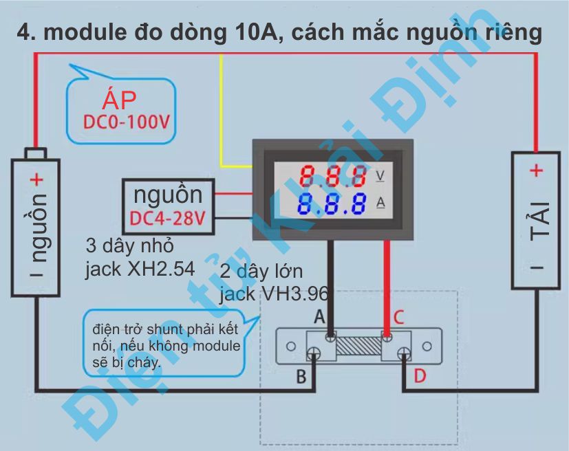Cụm module điện trở SHUNT 50A 100A 75mV cảm biến đo hiển thị dòng áp DSN-VC288 4-28V 10A 50A 100A kde9186