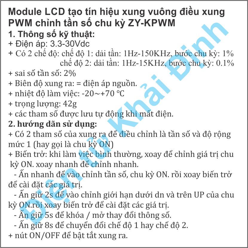 Module LCD Bộ tạo tín hiệu xung vuông điều xung PWM chỉnh tần số chu kỳ ZY-KPWM kde9201