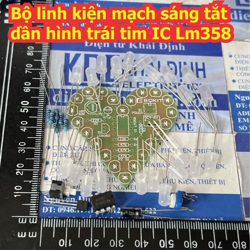Bộ linh kiện mạch sáng tắt dần hình trái tim dùng IC LM358 led đỏ áp 5V kde9203