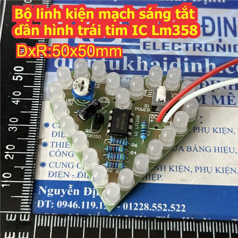 Bộ linh kiện mạch sáng tắt dần hình trái tim dùng IC LM358 led đỏ áp 5V kde9203