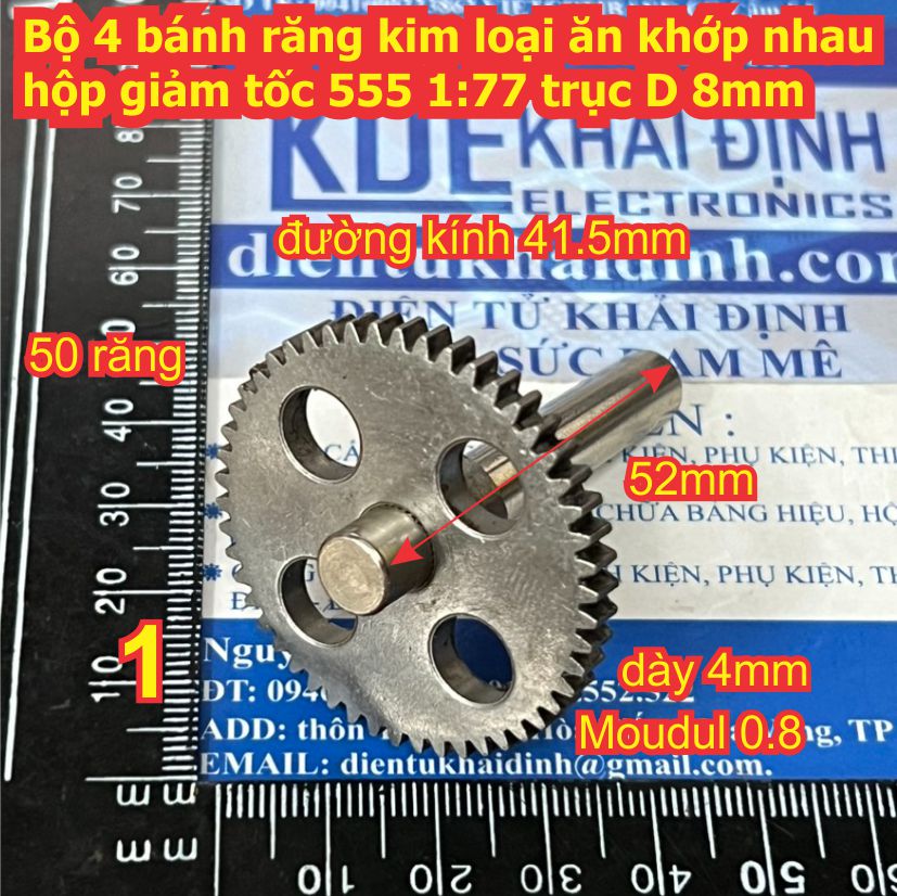 Bộ 4 bánh răng kim loại ăn khớp nhau trong hộp giảm tốc 555 tỉ lệ 1:77 trục D 8mm kde9221