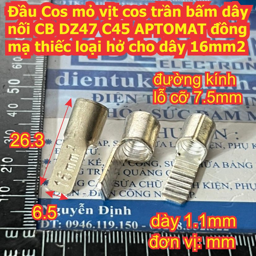 Đầu Cos mỏ vịt hở cốt trần vặn nối CB APTOMAT contactor các loại ĐỒNG mạ thiếc C45 DZ47 dây 1.5mm2 ~ 50mm2 kde9263