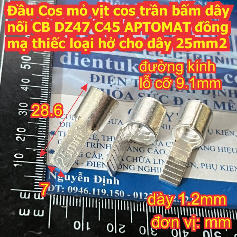 Đầu Cos mỏ vịt hở cốt trần vặn nối CB APTOMAT contactor các loại ĐỒNG mạ thiếc C45 DZ47 dây 1.5mm2 ~ 50mm2 kde9263