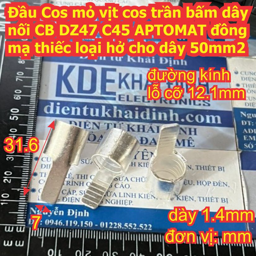 Đầu Cos mỏ vịt hở cốt trần vặn nối CB APTOMAT contactor các loại ĐỒNG mạ thiếc C45 DZ47 dây 1.5mm2 ~ 50mm2 kde9263