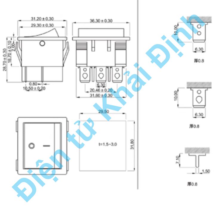CÔNG TẮC BẬP BÊNH 3 hàng 16A 250V 6 / 9 CHÂN 2 TRẠNG THÁI 31*36MM đèn đỏ KCD4 kde9272
