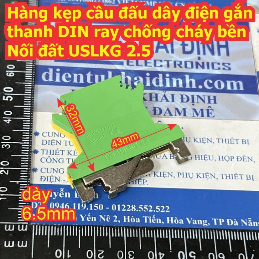 Hàng kẹp cầu đấu dây điện gắn thanh DIN ray chống cháy bền Nối đất USLKG 2.5 3 5 6 10 16 35 50 kde9287