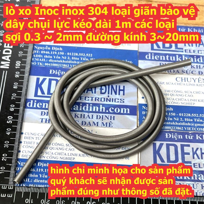 lò xo giãn Inoc inox 304 loại giãn bảo vệ dây chụi lực kéo dài 1m 1000mm 1 mét các loại sợi 0.3 mm ~ 2mm kde9311