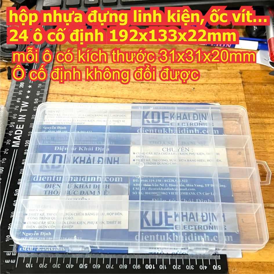 hộp nhựa đựng linh kiện, ốc vít… 24 ô cố định 192x133x22mm kde9345