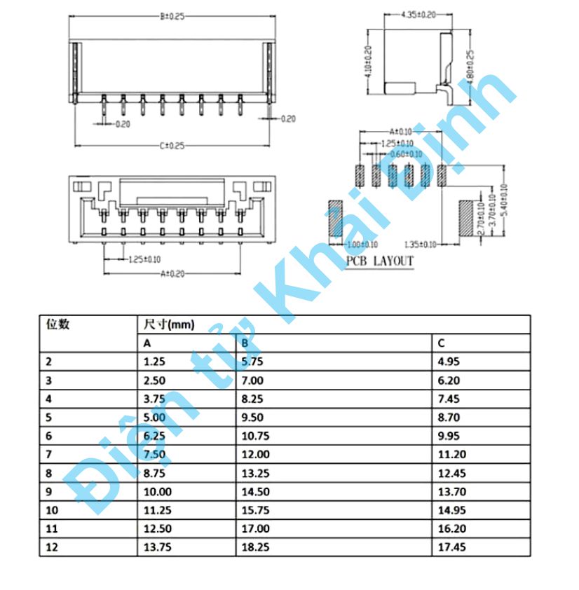 Đầu nhựa jack nối header 1.25mm GH1.25mm GH1.25 có khóa chân dán hàn PCB 2P 3P 4P 5P 6P 7P 8P kde9363