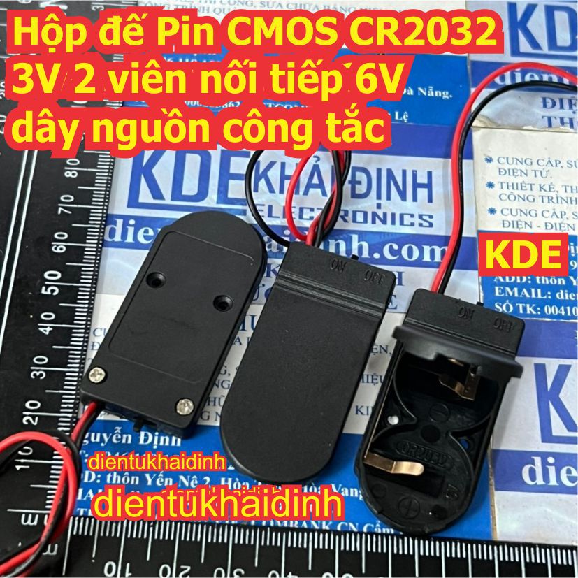 Hộp đế Pin CMOS CR2032 3V 2 viên nối tiếp 6V dây nguồn công tắc kde9375