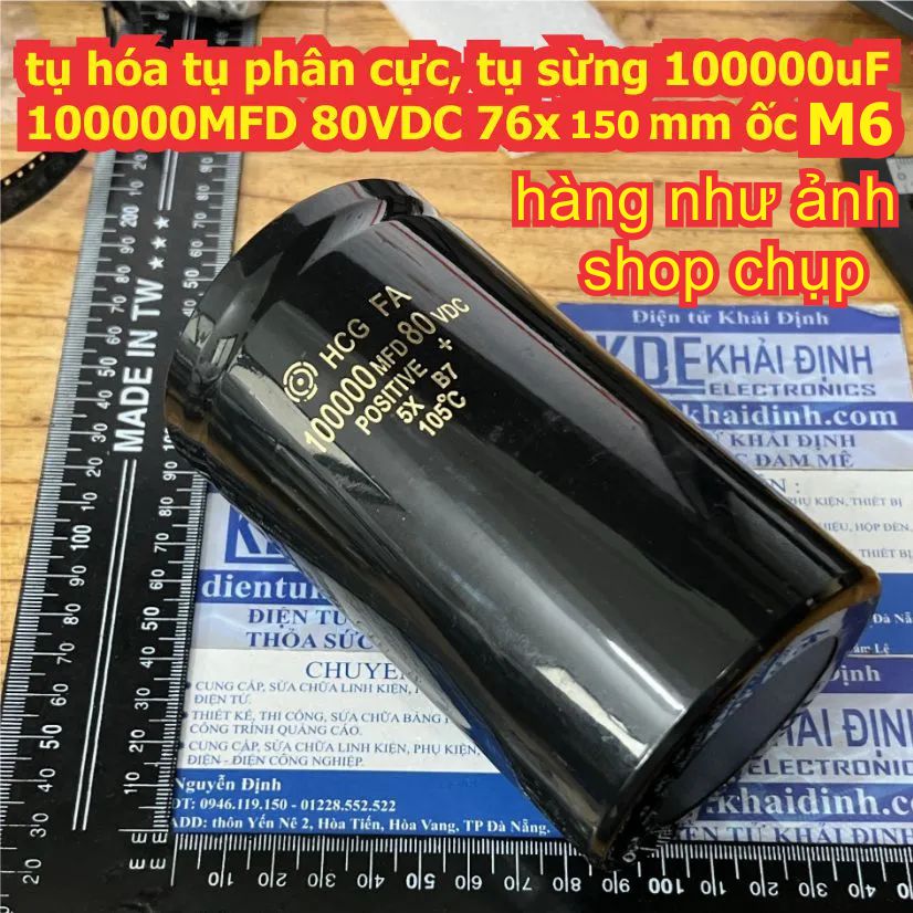 tụ hóa tụ phân cực tụ sừng chân ốc M6 100000uF 100000MFD 80VDC 76x150mm kde9392